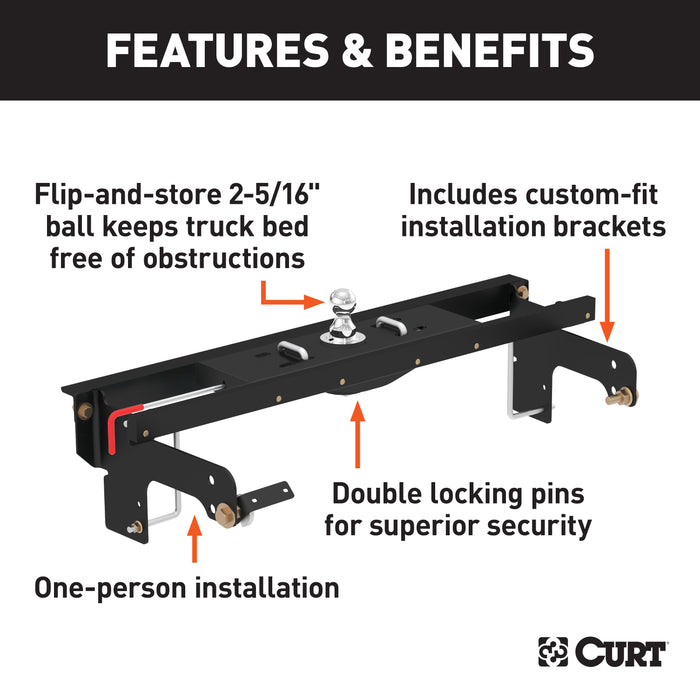 CURT 60681 Double Lock EZr Gooseneck Hitch Kit with Brackets; Select Silverado; Sierra - Truck Part Superstore