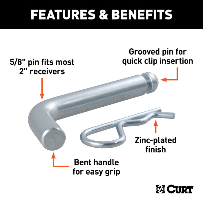 CURT 21505 5/8in. Hitch Pin with Groove (2in. Receiver; Zinc; Packaged) - Truck Part Superstore
