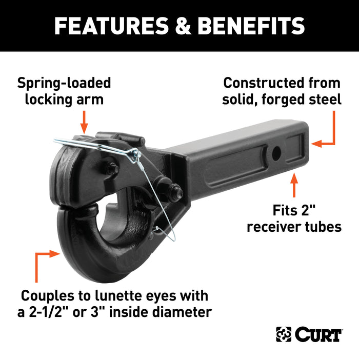 CURT 48005 Receiver-Mount Pintle Hook (2in. Shank; 10;000 lbs.; 2-1/2in. Lunette Rings) - Truck Part Superstore