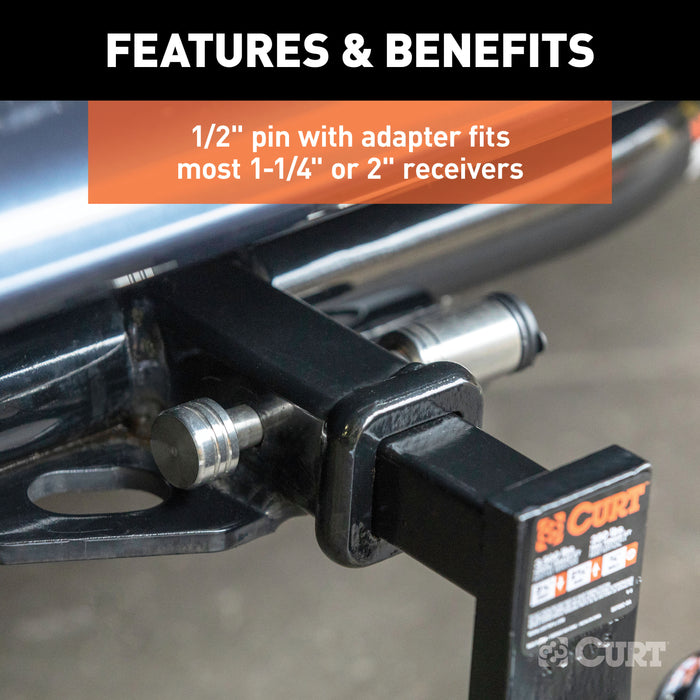 CURT 23517 1/2in. Hitch Lock with 5/8in. Adapter (1-1/4in. or 2in. Receiver; Barbell; Stain - Truck Part Superstore