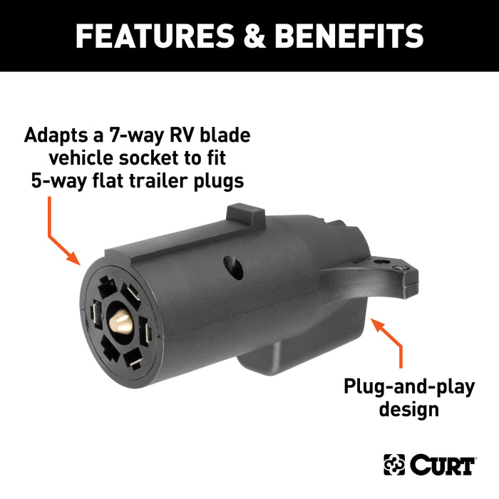 CURT 57250 CURT 57250 7-Way RV Blade Vehicle-Side to 5-Way Flat Trailer Wiring Adapter - Truck Part Superstore