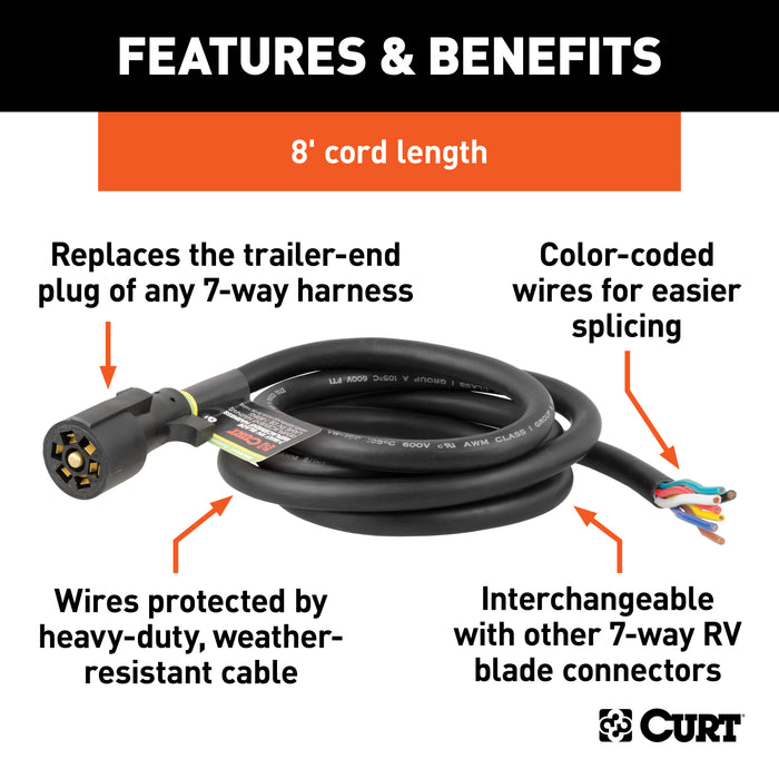 CURT 56602 Replacement 7-Way RV Blade with 8ft. Wires (Trailer Side) - Truck Part Superstore