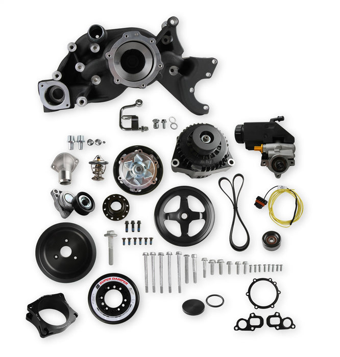 Holley 20-201BK Mid-Mount Accessory Drive System Kit; Incl. Water Pump/Alternator; Black; - Truck Part Superstore