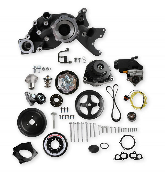 Holley 20-201BK Mid-Mount Accessory Drive System Kit; Incl. Water Pump/Alternator; Black; - Truck Part Superstore