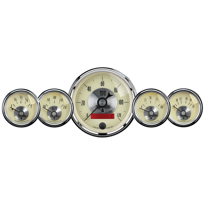AutoMeter 2000 GAUGE KIT; 5 PC.; 3 3/8in./2 1/16in.; ELEC. SPEEDO W/LCD ODO; PRESTIGE ANTQ. IVO - Truck Part Superstore