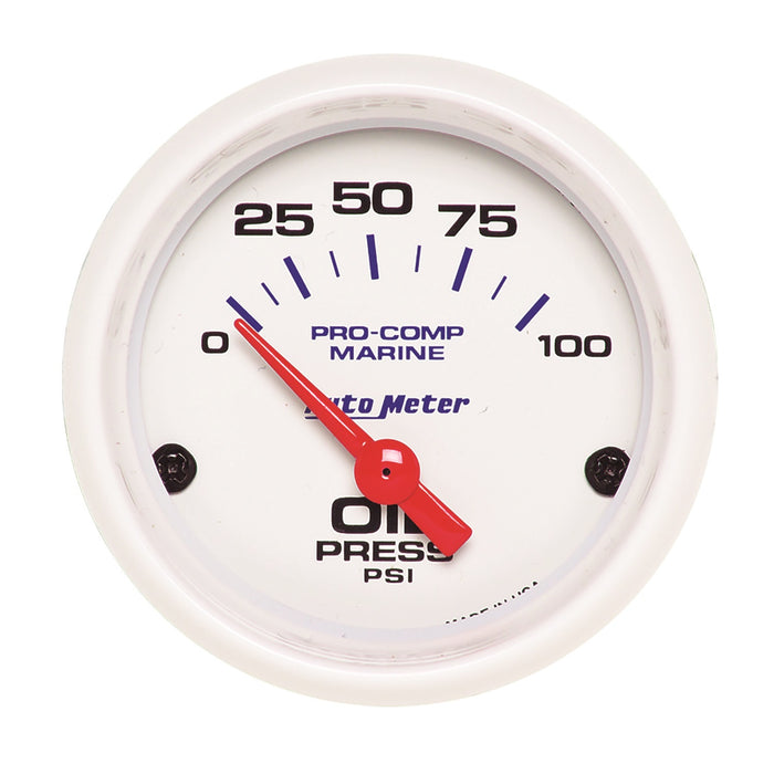 AutoMeter 200758 GAUGE; OIL PRESSURE; 2 1/16in.; 100PSI; ELECTRIC; MARINE WHITE - Truck Part Superstore