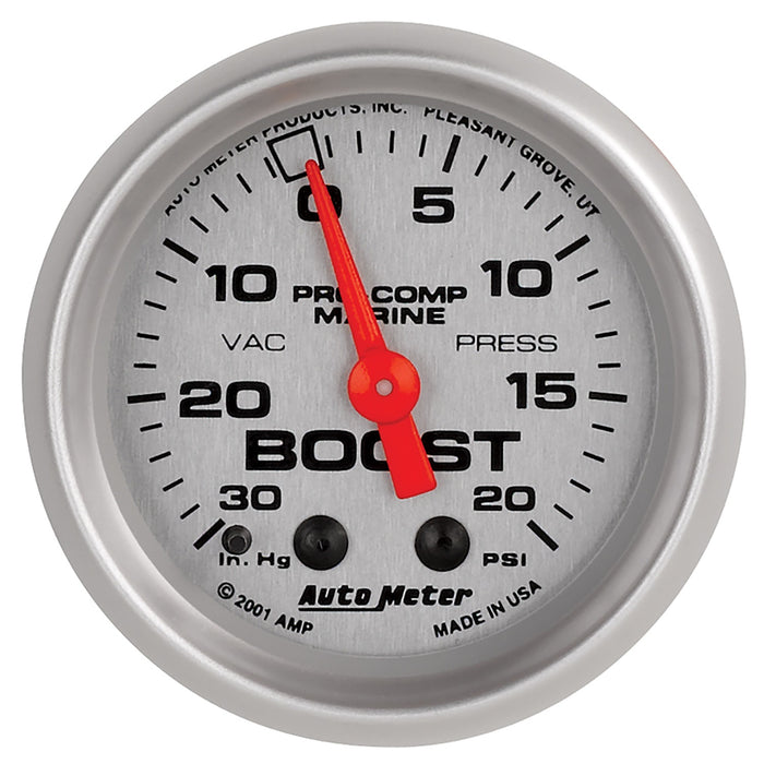 AutoMeter 200774-33 GAUGE; VAC/BOOST; 2 1/16in.; 30INHG-20PSI; MECHANICAL; MARINE SILVER - Truck Part Superstore
