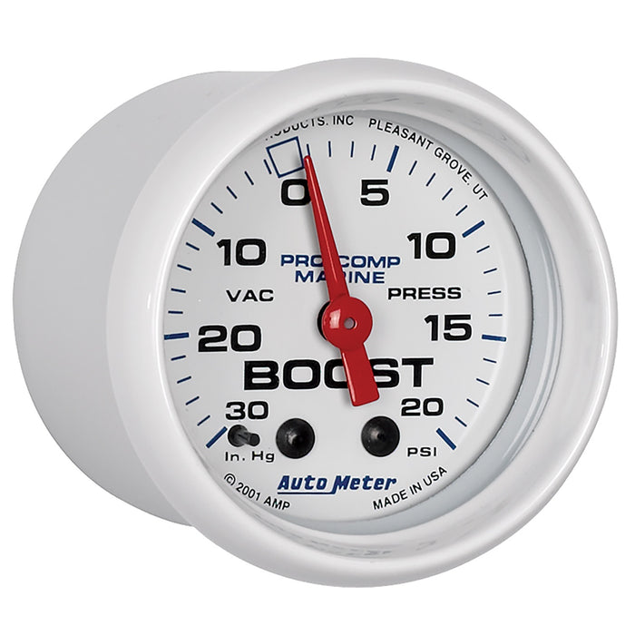 AutoMeter 200774 GAUGE; VAC/BOOST; 2 1/16in.; 30INHG-20PSI; MECHANICAL; MARINE WHITE - Truck Part Superstore
