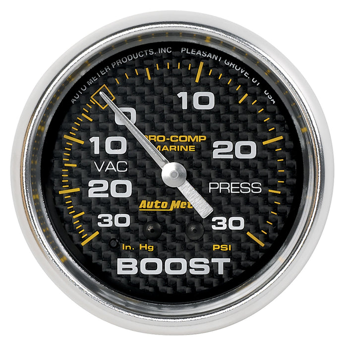 AutoMeter 200775-40 GAUGE; VAC/BOOST; 2 5/8in.; 30INHG-30PSI; MECHANICAL; MARINE CARBON FIBER - Truck Part Superstore