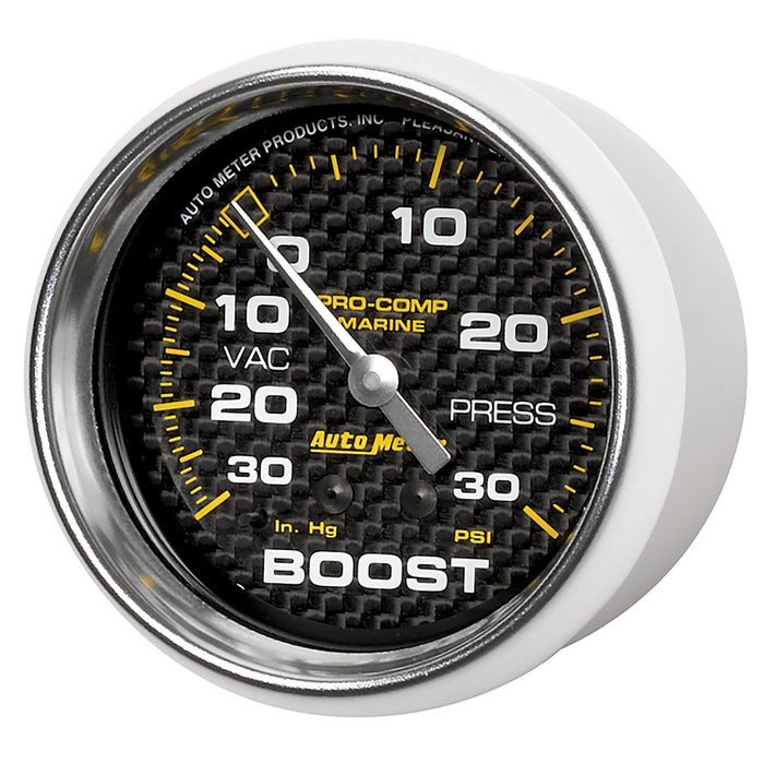 AutoMeter 200775-40 GAUGE; VAC/BOOST; 2 5/8in.; 30INHG-30PSI; MECHANICAL; MARINE CARBON FIBER - Truck Part Superstore