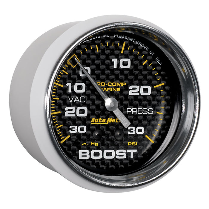 AutoMeter 200775-40 GAUGE; VAC/BOOST; 2 5/8in.; 30INHG-30PSI; MECHANICAL; MARINE CARBON FIBER - Truck Part Superstore