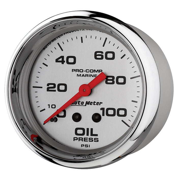 AutoMeter 200777-35 GAUGE; OIL PRESSURE; 2 5/8in.; 100PSI; MECHANICAL; MARINE CHROME - Truck Part Superstore