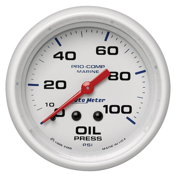 AutoMeter 200777 GAUGE; OIL PRESSURE; 2 5/8in.; 100PSI; MECHANICAL; MARINE WHITE - Truck Part Superstore