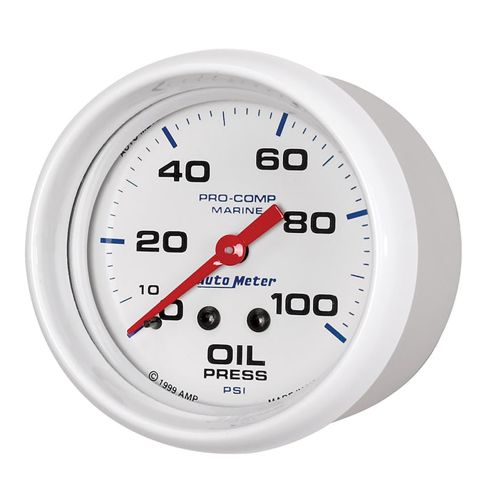 AutoMeter 200777 GAUGE; OIL PRESSURE; 2 5/8in.; 100PSI; MECHANICAL; MARINE WHITE - Truck Part Superstore