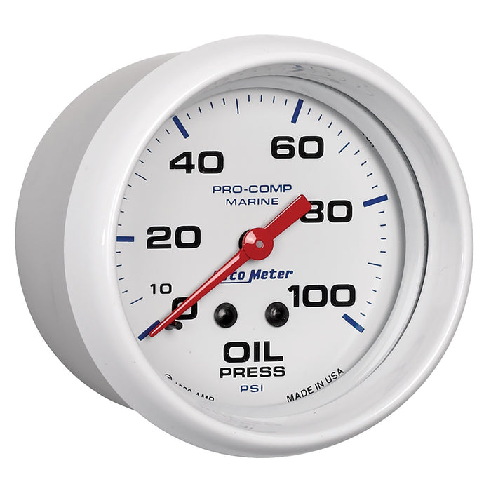 AutoMeter 200777 GAUGE; OIL PRESSURE; 2 5/8in.; 100PSI; MECHANICAL; MARINE WHITE - Truck Part Superstore