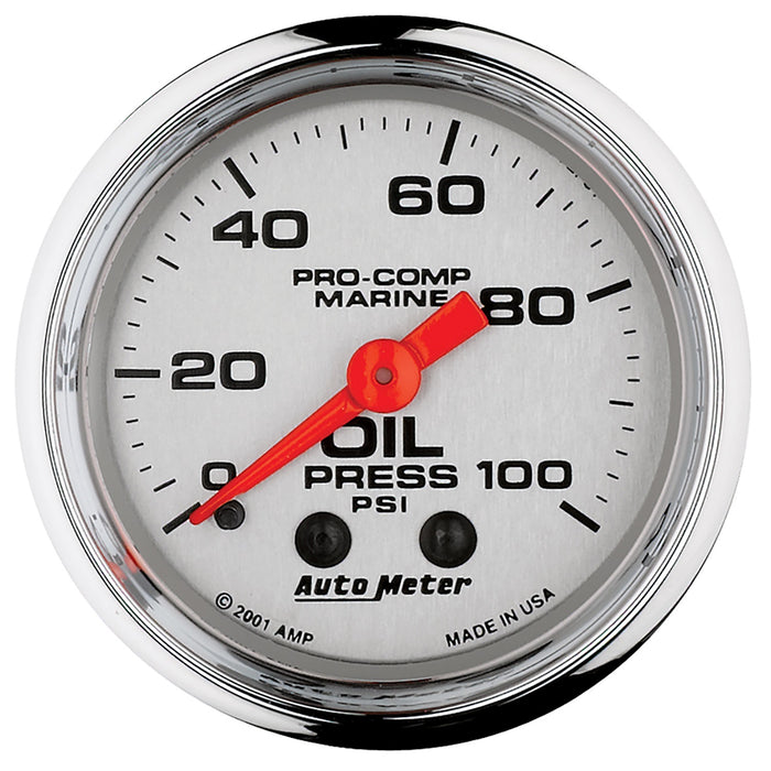 AutoMeter 200790-35 GAUGE; OIL PRESSURE; 2 1/16in.; 100PSI; MECHANICAL; MARINE CHROME - Truck Part Superstore