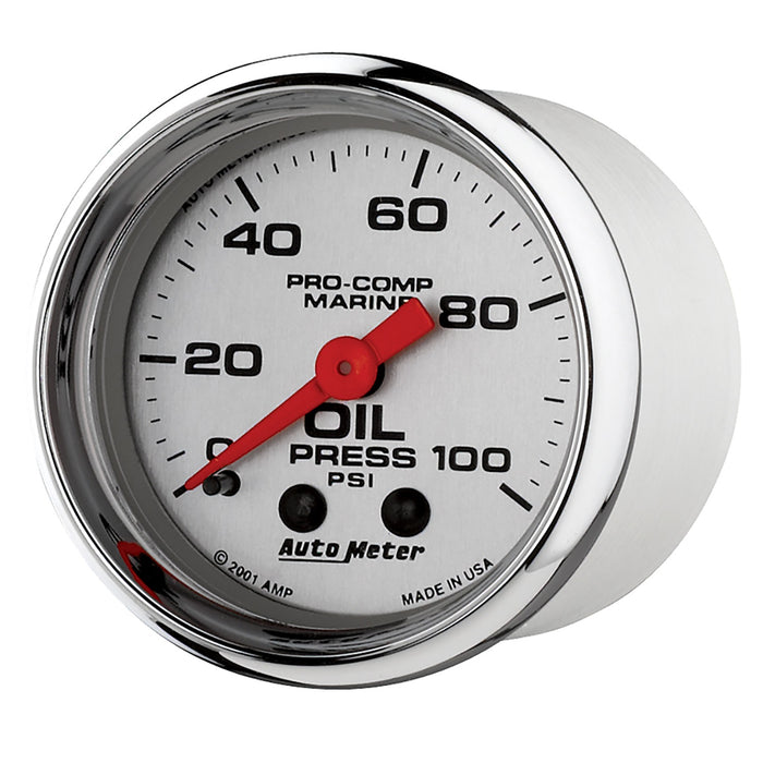 AutoMeter 200790-35 GAUGE; OIL PRESSURE; 2 1/16in.; 100PSI; MECHANICAL; MARINE CHROME - Truck Part Superstore