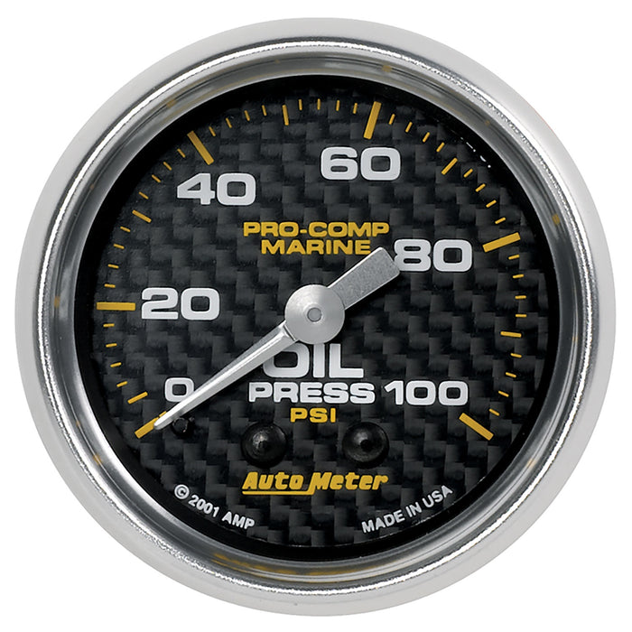 AutoMeter 200790-40 GAUGE; OIL PRESSURE; 2 1/16in.; 100PSI; MECHANICAL; MARINE CARBON FIBER - Truck Part Superstore