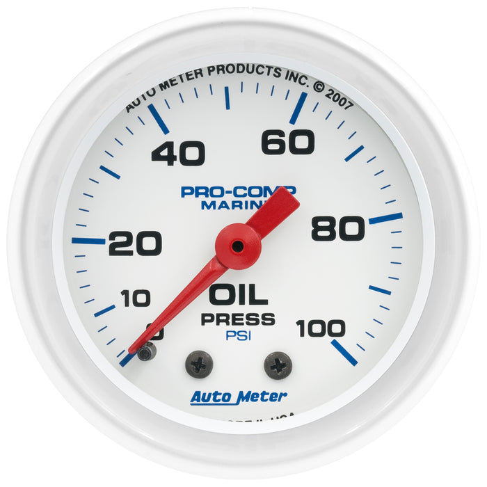 AutoMeter 200790 GAUGE; OIL PRESSURE; 2 1/16in.; 100PSI; MECHANICAL; MARINE WHITE - Truck Part Superstore