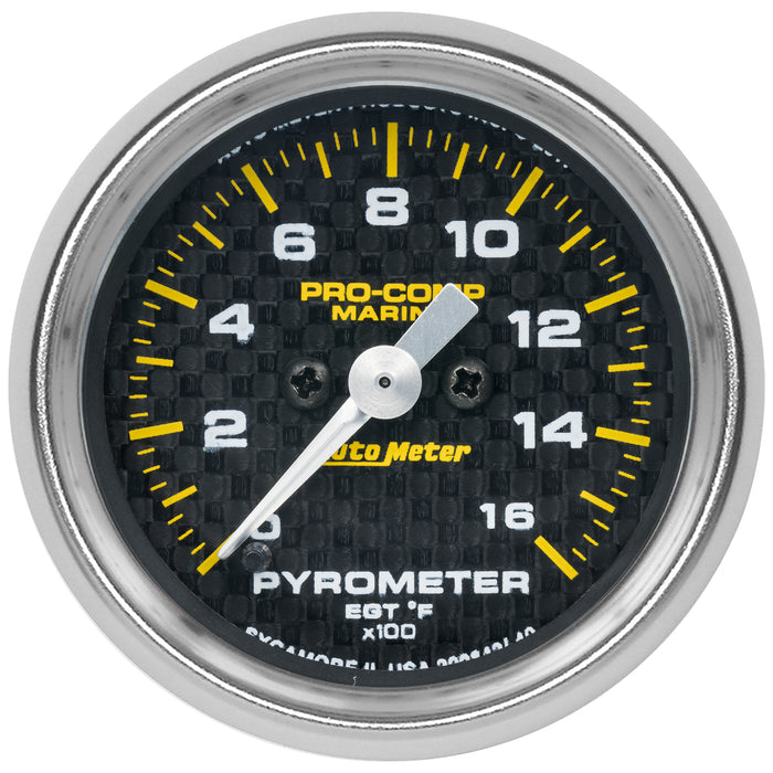 AutoMeter 200842-40 GAUGE; PYROMETER; 2 1/16in.; 0-1;600deg.F; MARINE CARBON FIBER - Truck Part Superstore