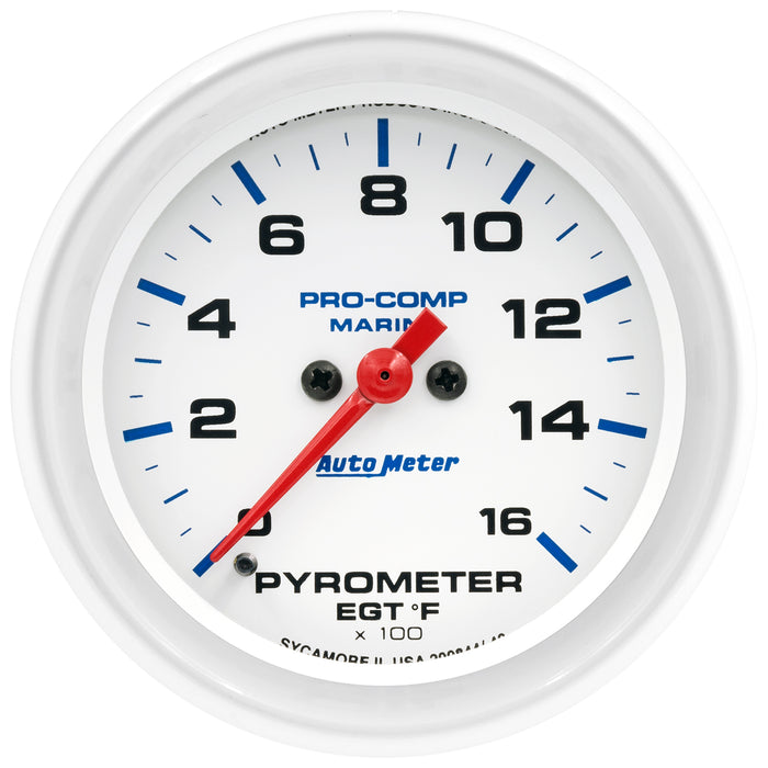 AutoMeter 200844 2-5/8in. PYROMETER; 0-1;600 deg.F; MARINE SILVER WHITE - Truck Part Superstore