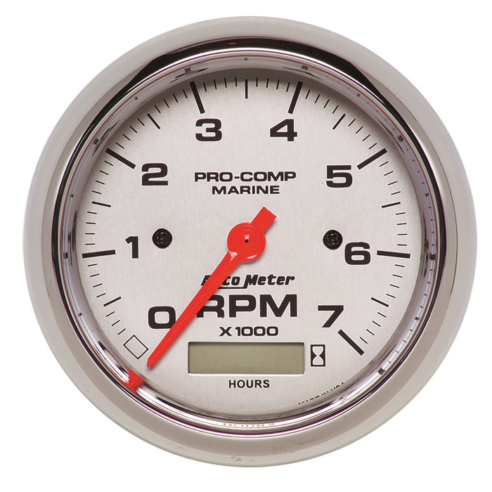 AutoMeter 200890-35 GAUGE; TACHOMETER; 3 3/8in.; 7K RPM; W/HOURMETER; MARINE CHROME - Truck Part Superstore