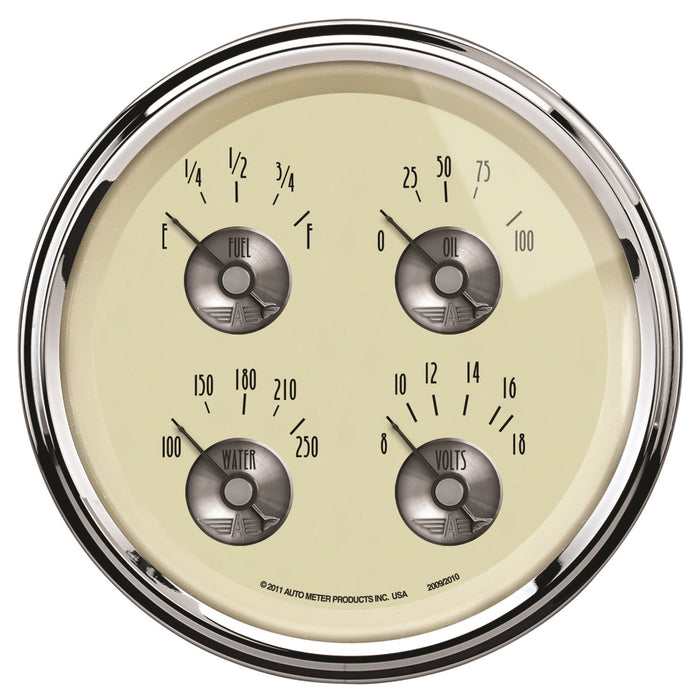 AutoMeter 2009 5in. QUAD GAUGE; 100 PSI/100-250 deg.F/8-18V/0-90 O; PRESTIGE ANTIQUE IVORY - Truck Part Superstore