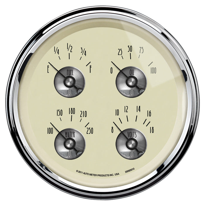 AutoMeter 2009 5in. QUAD GAUGE; 100 PSI/100-250 deg.F/8-18V/0-90 O; PRESTIGE ANTIQUE IVORY - Truck Part Superstore