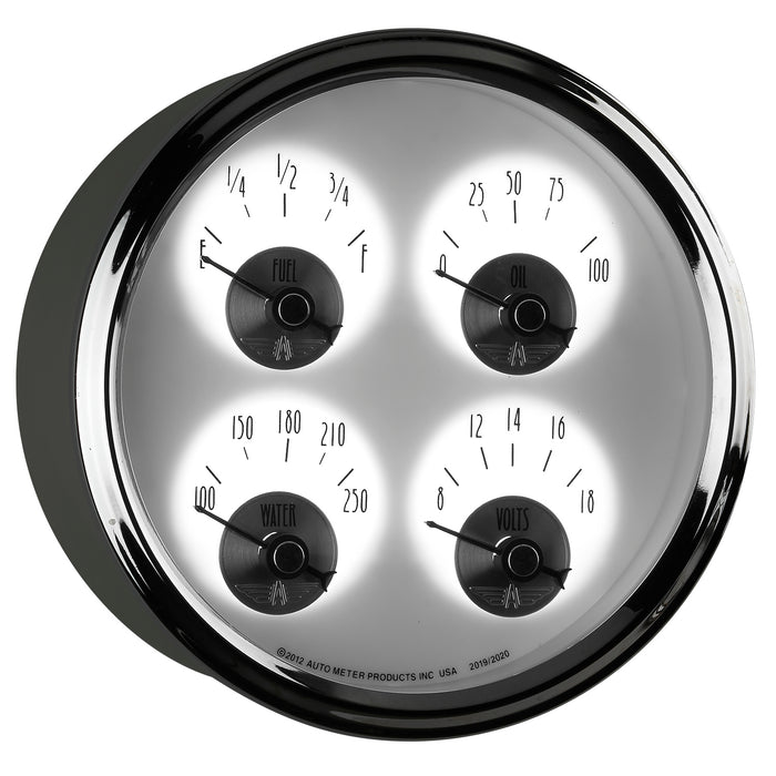 AutoMeter 2020 5in. QUAD GAUGE; 100 PSI/100-250 deg.F/8-18V/0-90 O; PRESTIGE PEARL - Truck Part Superstore