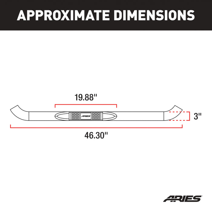 ARIES 204017-2 3in. Round Polished Stainless Side Bars; Select Silverado; Sierra 1500; 2500; 35 - Truck Part Superstore