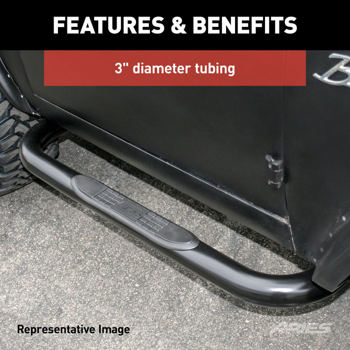 ARIES 204017-2 3in. Round Polished Stainless Side Bars; Select Silverado; Sierra 1500; 2500; 35 - Truck Part Superstore