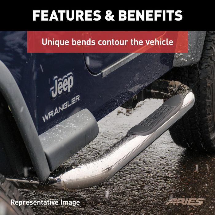 ARIES 204017-2 3in. Round Polished Stainless Side Bars; Select Silverado; Sierra 1500; 2500; 35 - Truck Part Superstore