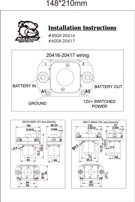 Bulldog Winch 20416 Solenoid 400 Amp Bulldog Winch - Truck Part Superstore