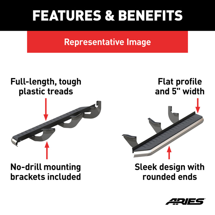 ARIES 2051019 AeroTread 5in. x 70in. Polished Stainless Running Boards; Select Hyundai Tucson - Truck Part Superstore