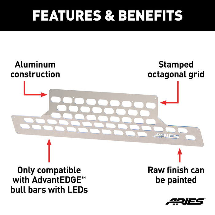 ARIES 2055193 ARIES 2055193 AdvantEDGE Paintable Aluminum Cover Plate for Bull Bar with LEDs - Truck Part Superstore