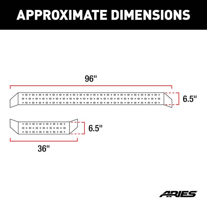 ARIES 2055534 RidgeStep 6-1/2in. x 96in.; 36in. Steel Running Boards; Select Sprinter 2500; 35 - Truck Part Superstore
