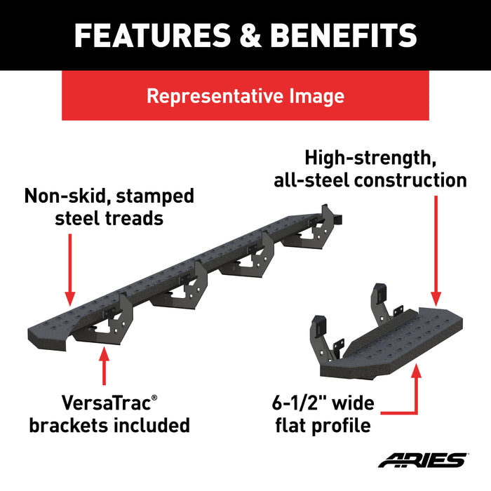 ARIES 2055534 RidgeStep 6-1/2in. x 96in.; 36in. Steel Running Boards; Select Sprinter 2500; 35 - Truck Part Superstore