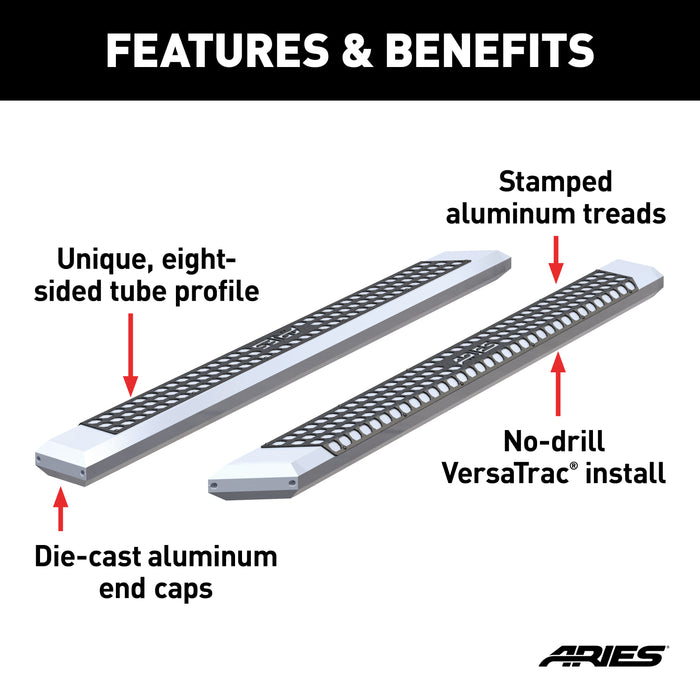 ARIES 2055885 AdvantEDGE 5-1/2in. x 85in. Chrome Aluminum Side Bars (No Brackets) - Truck Part Superstore