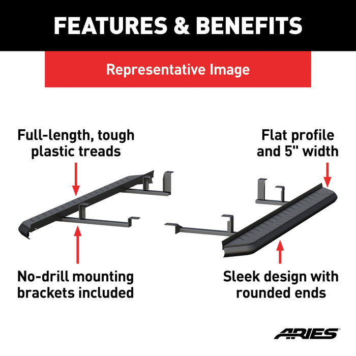 ARIES 2061017 AeroTread 5" x 67" Black Stainless Running Boards, Select Toyota RAV4 - Truck Part Superstore