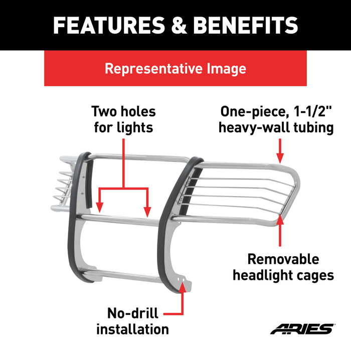 ARIES 2066-2 Polished Stainless Grille Guard; Select Toyota 4Runner - Truck Part Superstore