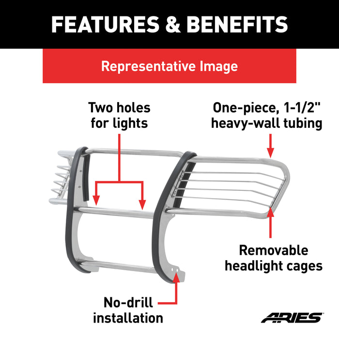 ARIES 2069-2 ARIES 2069-2 1-1/2-Inch Polished Stainless Steel Grille Guard; No-Drill; Select - Truck Part Superstore
