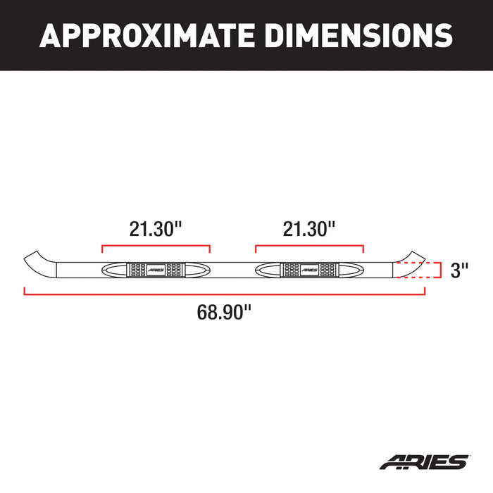 ARIES 207003-2 3in. Round Polished Stainless Side Bars; Select Hyundai Santa Fe - Truck Part Superstore