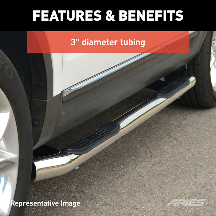 ARIES 208007-2 3in. Round Polished Stainless Side Bars; Select Mitsubishi Outlander; RVR - Truck Part Superstore