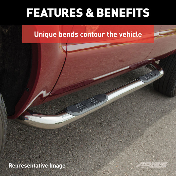 ARIES 208007-2 3in. Round Polished Stainless Side Bars; Select Mitsubishi Outlander; RVR - Truck Part Superstore