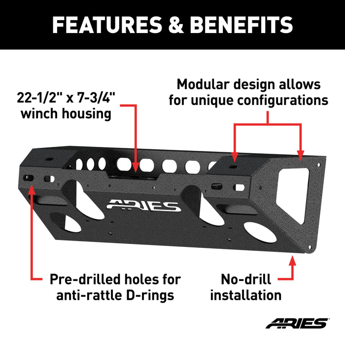 ARIES 2081000 TrailChaser Jeep Wrangler JK Steel Front Bumper Center Section - Truck Part Superstore
