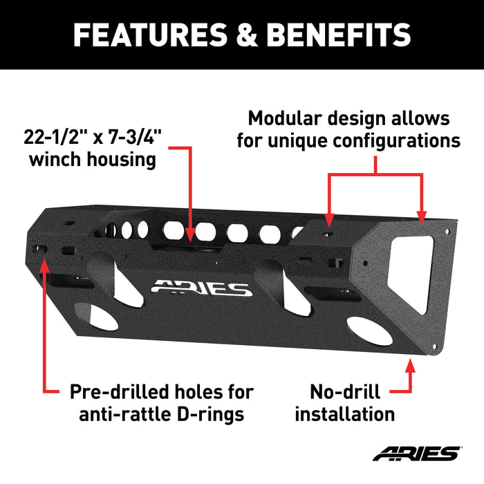 ARIES 2081003 TrailChaser Jeep Wrangler JL; Gladiator Steel Front Bumper Center Section - Truck Part Superstore
