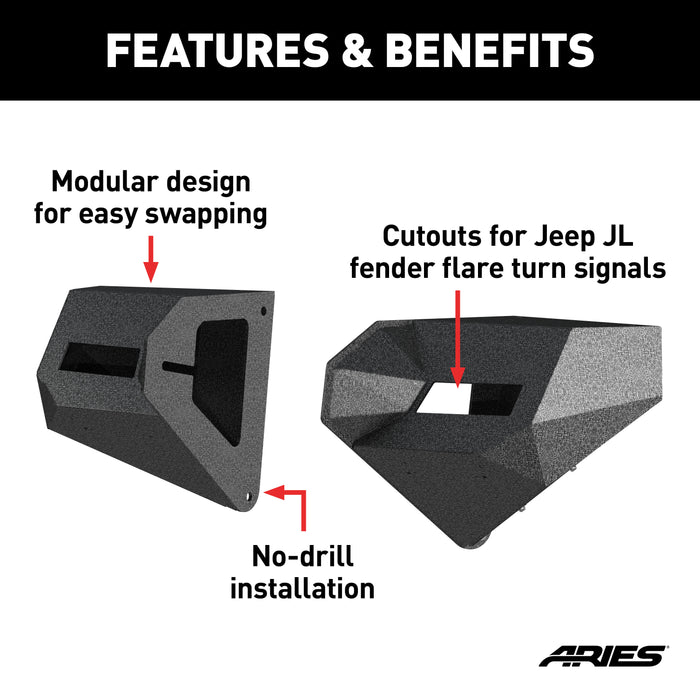 ARIES 2081208 TrailChaser Jeep Wrangler JL; Gladiator Steel Front Bumper Corners - Truck Part Superstore