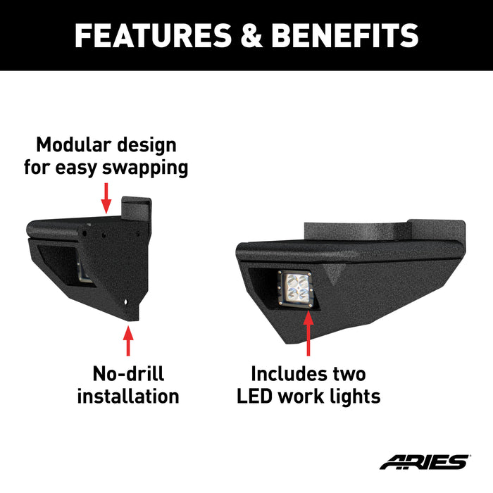 ARIES 2081222 TrailChaser Jeep Wrangler Steel Rear Bumper Corners with LEDs - Truck Part Superstore