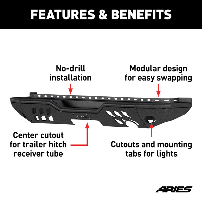 ARIES 2082038 ARIES 2082038 TrailChaser Black Steel Jeep Wrangler JK Rear Bumper - Truck Part Superstore