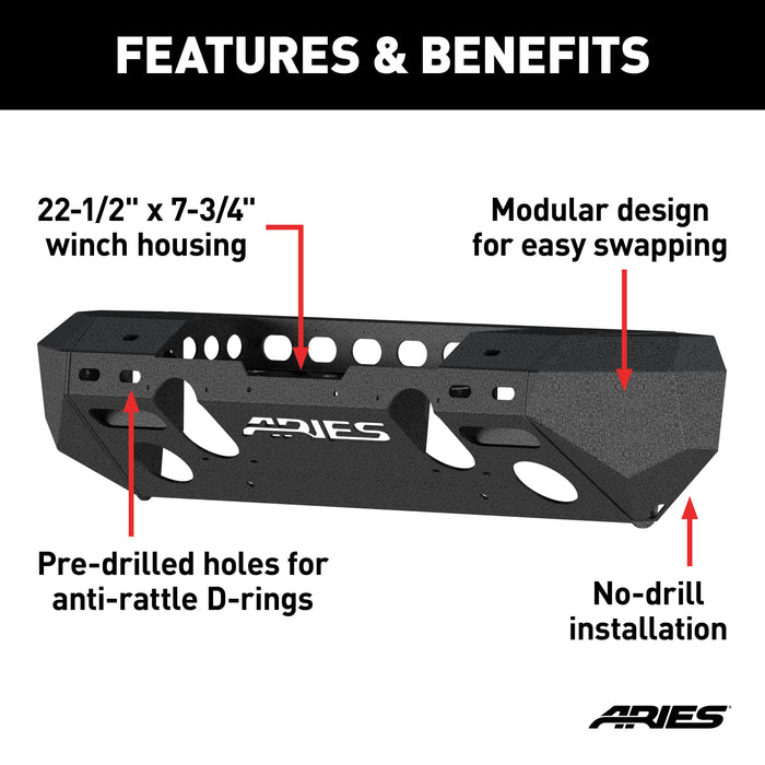 ARIES 2082048 TrailChaser Jeep Wrangler JK Steel Front Bumper (Option 6) - Truck Part Superstore